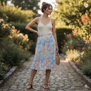 Weekend Choices Linen Floral Print Skirt